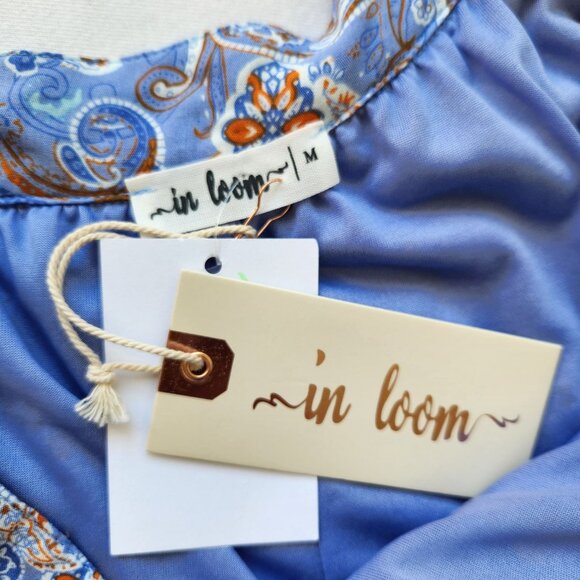 In Loom Blue Paisley One-Shoulder Dress Flowy Babydoll Boho Festival Cute Summer - Picture 9 of 12